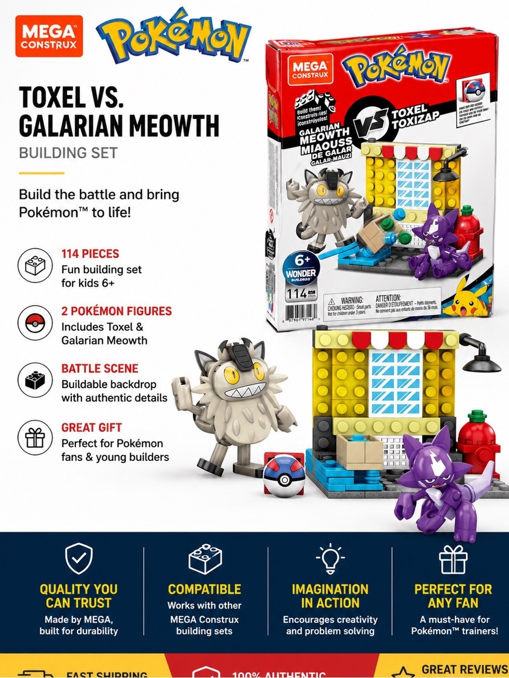Pokémon Legos Toxel vs. Galarian Meowth Building Set - Yellow & Purple